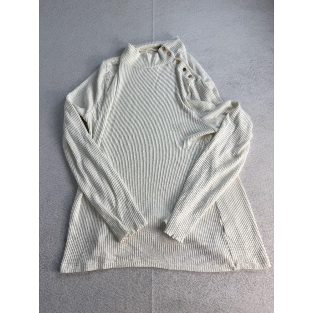 J.Crew Sweater Women's XXL White Ribbed Mock Neck Button Shoulder Pullover Top